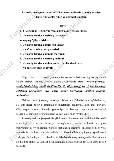 jismoniy tarbiya darsi tashkilat va o‘tkazish usullari — DOCX