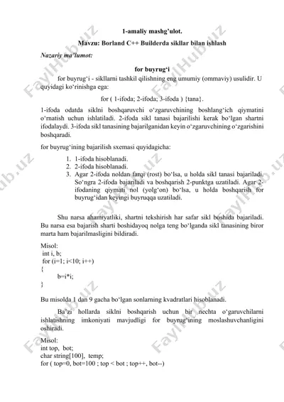borland c++ builderda sikllar bilan ishlash — DOCX