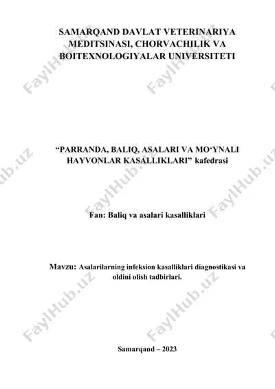 asalarilarning infeksion kasalliklari diagnostikasi va oldini olish tadbirlari — DOCX