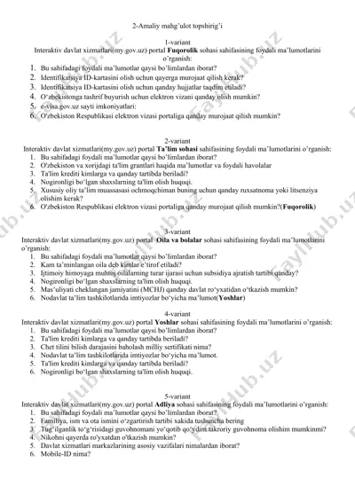 interaktiv davlat xizmatlari(my.gov.uz) portal ta’lim sohasi sahifasining foydali ma’lumotlarini o’rganish — DOCX