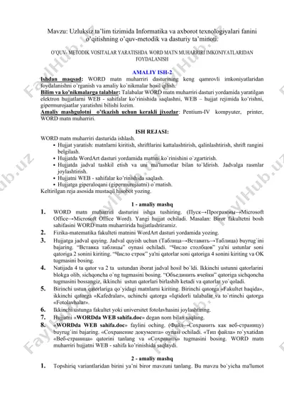 word matn muharriri imkoniyatlari — DOCX