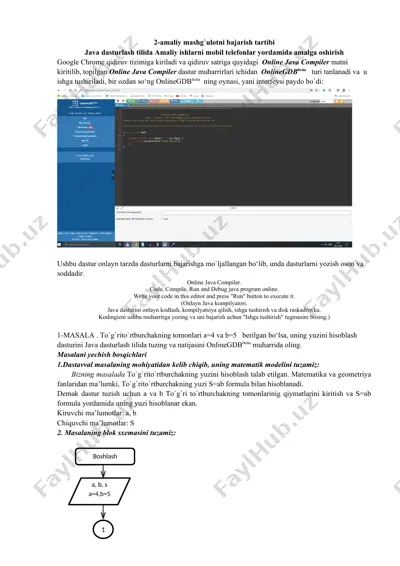 amaliy mashg'ulotni bajarish tartibini amalga oshirish — DOCX