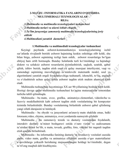 multimedia va multimediali texnologiyalar tushunchasi — DOCX