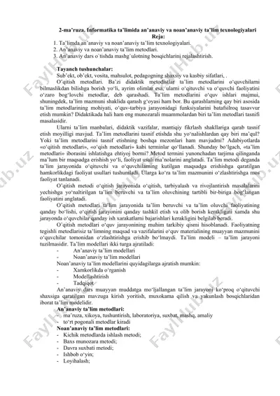 informatika ta’limida an’anaviy va noan’anaviy ta’lim texnologiyalari — DOC