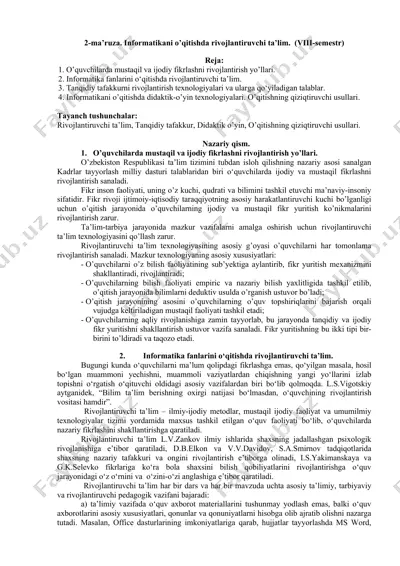 informatikani o’qitishda rivojlantiruvchi ta’lim — DOC