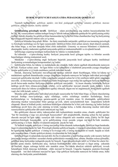 qobiliyatning psixologik tavsifi — DOCX