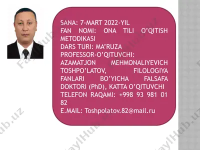 ona tili o’qitish metodikasi — PPTX