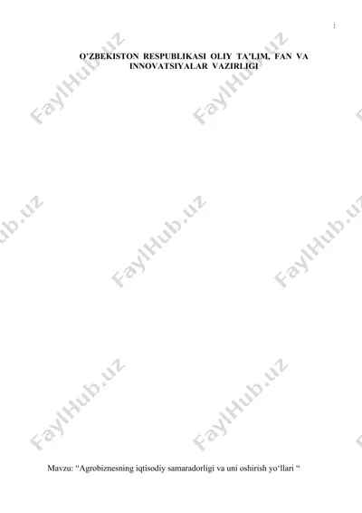 agrobiznesning iqtisodiy samaradorligi va uni oshirish yo‘llari — DOCX