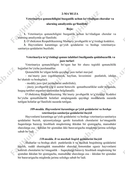 veterinariya qonunchiligini buzganlik uchun ko‘riladigan choralar va ularning amaliyotda qo‘llanilishi — DOC