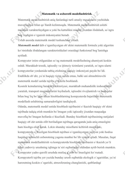 matematik va axborotli modellashtirish — DOCX