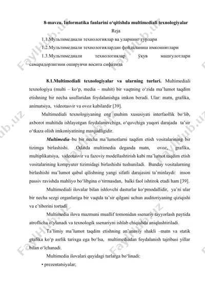 informatika fanlarini o‘qitishda multimediali texnologiyalar — DOCX