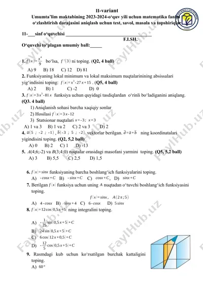 matematika fanini o‘zlashtirish uchun savollar va masalalar 2023-2024 — DOCX