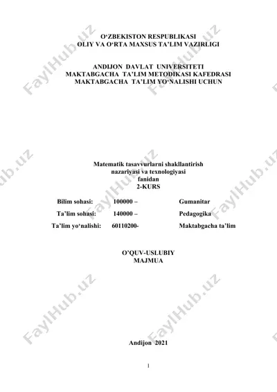 matematik tasavvurlarni shakllantirish nazariyasi va texnologiyasi — DOC