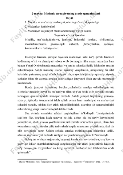 madaniy taraqqiyotning asosiy qonuniyatlari — DOCX