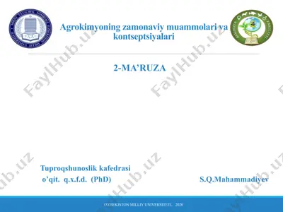 agrokimyoning zamonaviy muammolari va kontseptsiyalari — PPTX