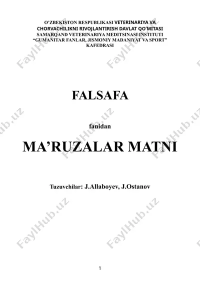 falsafa fanining predmeti, mazmuni va jamiyatdagi roli — DOC