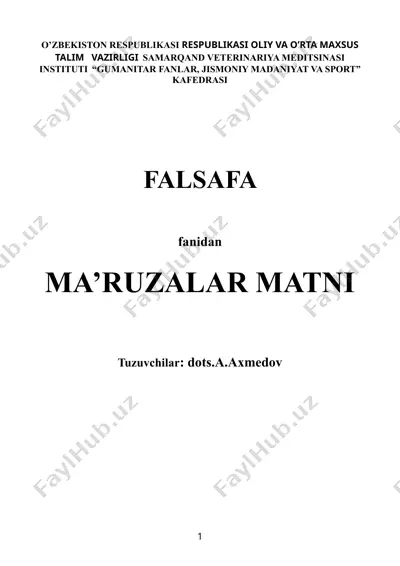falsafa fanining predmeti, mazmuni va jamiyatdagi roli — DOC
