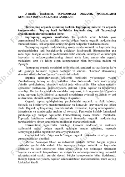 tuproqdagi organik moddalar va ularning gumifikatsiya darajasi — DOC