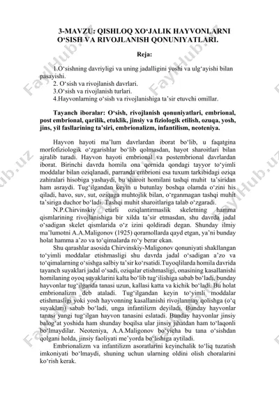 qishloq xo‘jalik hayvonlarini o‘sish va rivojlanish qonuniyatları — DOCX