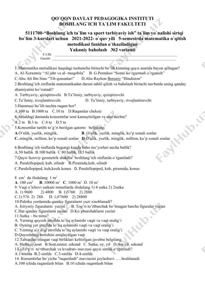 matematika o`qitish metodikasi — DOCX