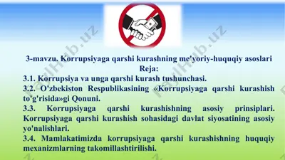 korrupsiyaga qarshi kurashning me'yoriy-huquqiy asoslari — PPTX