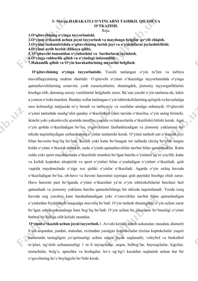 harakatli o'yinlarni tashkil qilish va o'tkazish — DOCX