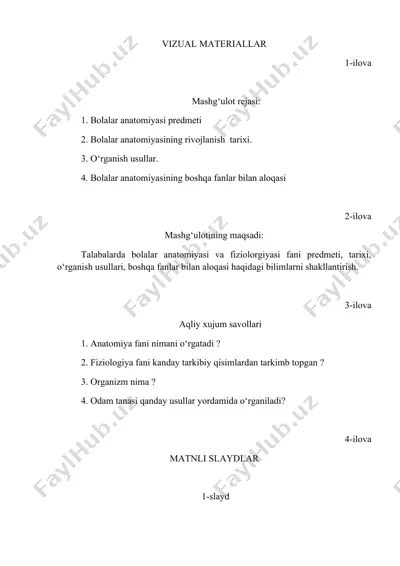bolalar anatomiyasi va fiziologiyasi — DOCX