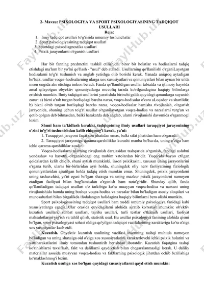 psixologiya va sport psixologiyasining tadqiqot usullari — DOCX