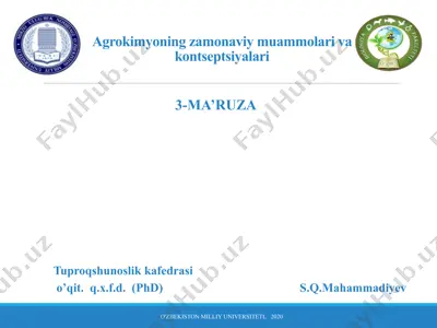 agrokimyoning zamonaviy muammolar va kontseptsiyalari — PPTX