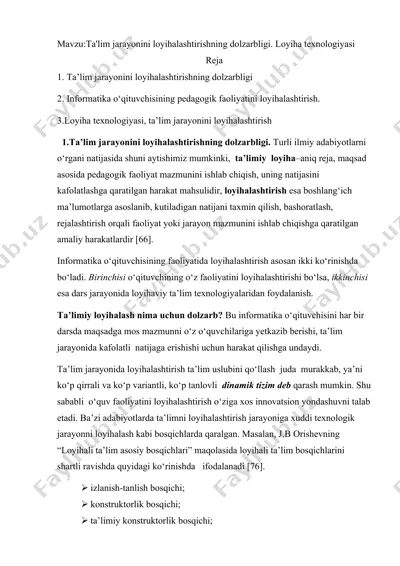 ta'lim jarayonini loyihalashtirishning dolzarbligi — DOCX