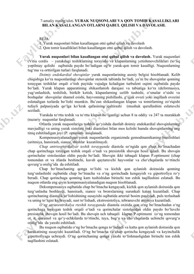 yurak nuqsonlari bilan kasallangan otni qabul qilish va davolash — DOC