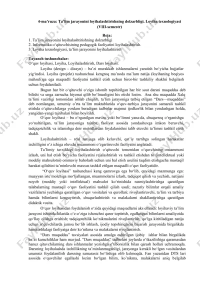 ta’lim jarayonini loyihalashtirishning dolzarbligi — DOC