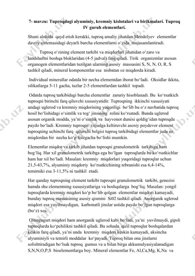 tuproqdagi alyuminiy, kremniy kislotalari va birikmalari — DOCX
