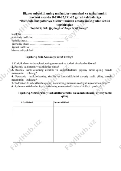 biznesda buxgalteriya hisobi fanidan amaliy mashg'ulot topshiriqlari — DOCX