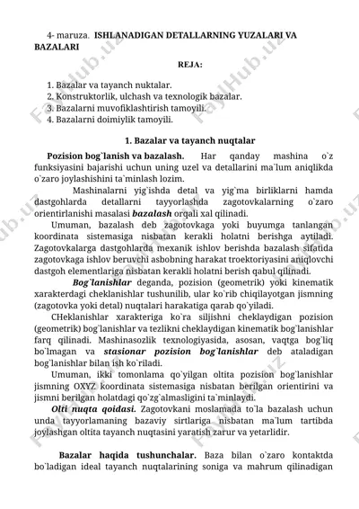ishlanadigan detallarning yuzalari va bazalari — DOCX