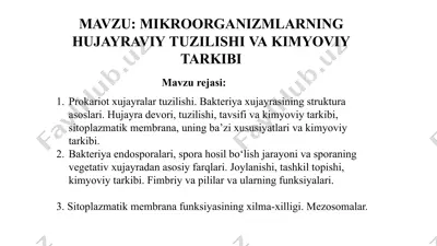 mikroorganizmlarning hujayra viy tuzilishi va kimyoviy tarkibi — PPTX