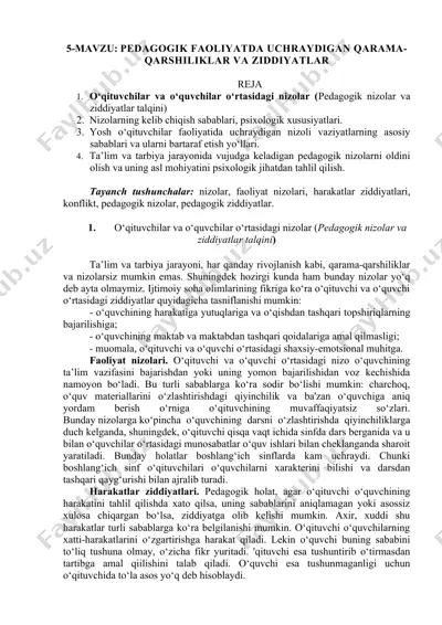pedagogik faoliyatda uchraydigan qarama-qarshiliklar va ziddiyatlar — DOC