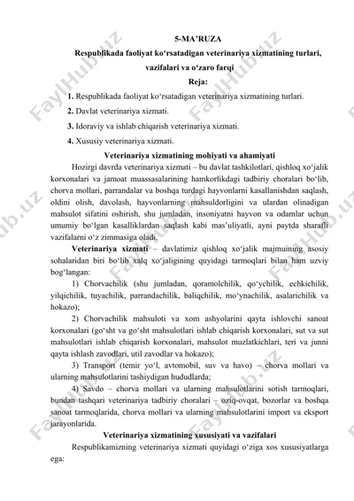 veterinariya xizmatining turlari, vazifalari va o‘zaro farqi — DOC