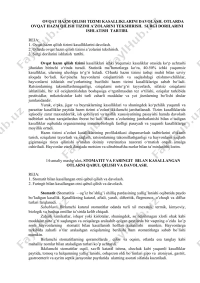 ovqat hazm qilish tizimi kasalliklari davolash. otlarda ovqat hazm qilish tizimi a’zolarini tekshirish. surgi dorilarini ishlatish tartibi. — DOC