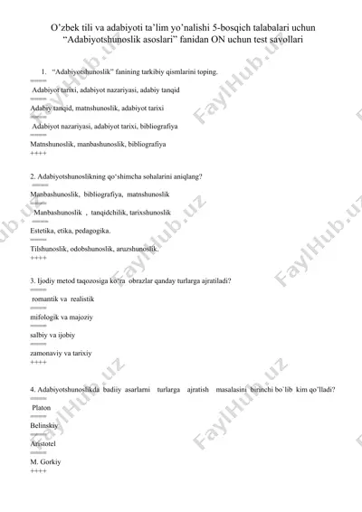 adabiyotshunoslik asoslari — DOCX