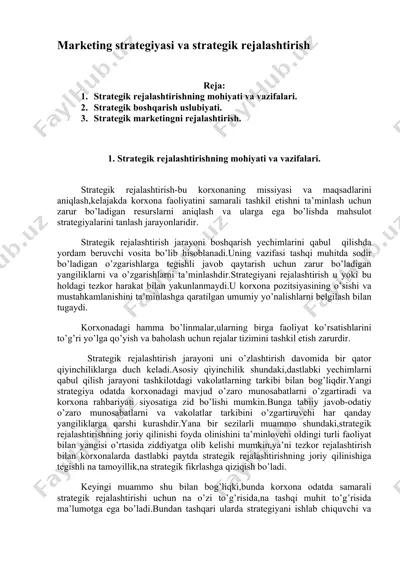 marketing strategiyasi va strategik rejalashtirish — DOCX