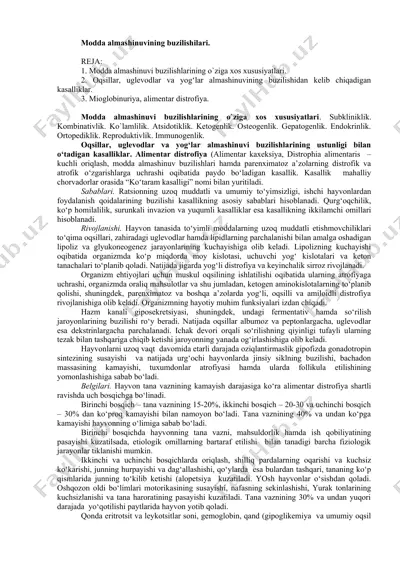 modda almashinuvining buzilishilari — DOC