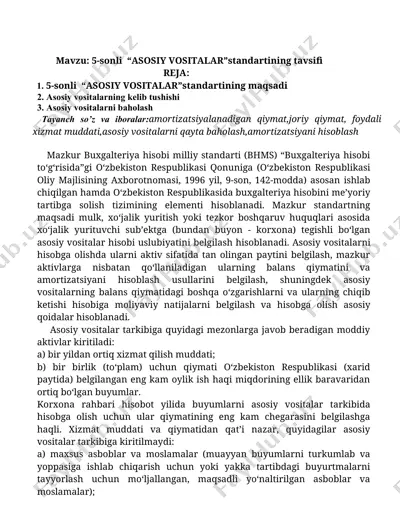 5-sonli “asosiy vositalar”standartining tavsifi — DOC