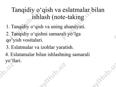 tanqidiy o‘qish va eslatmalar — PPTX