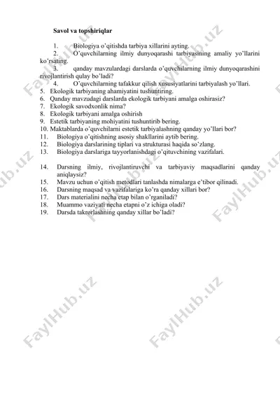 biologiya o'qitishda tarbiya xillari — DOCX