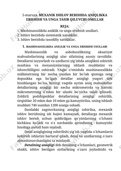 mashinasozlikda aniklik va unga tasir qiluvchi omillar — DOCX