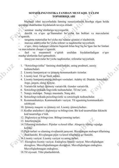 sotsiolingvistika fanidan mustaqil ta’lim topshiriqlari — DOCX