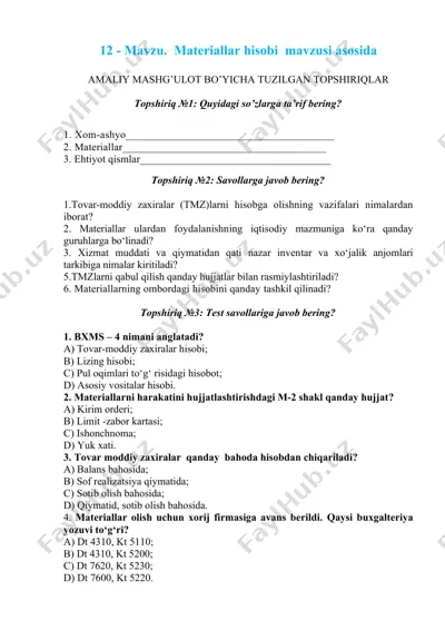 amaliy mashg'ulot bo'yicha tuzilgan topshiriqlar — DOCX