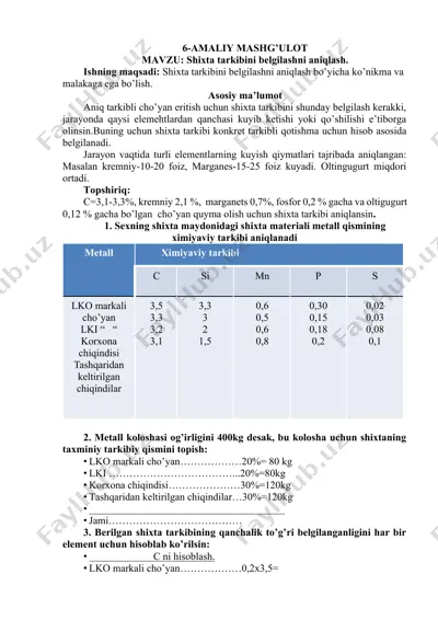 shixta tarkibini belgilashni aniqlash — DOCX