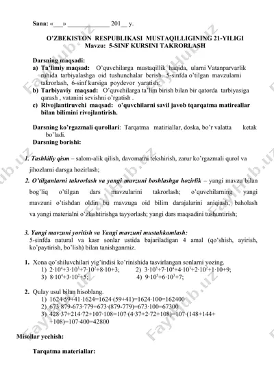 5-sinf kursini takrorlash — DOC